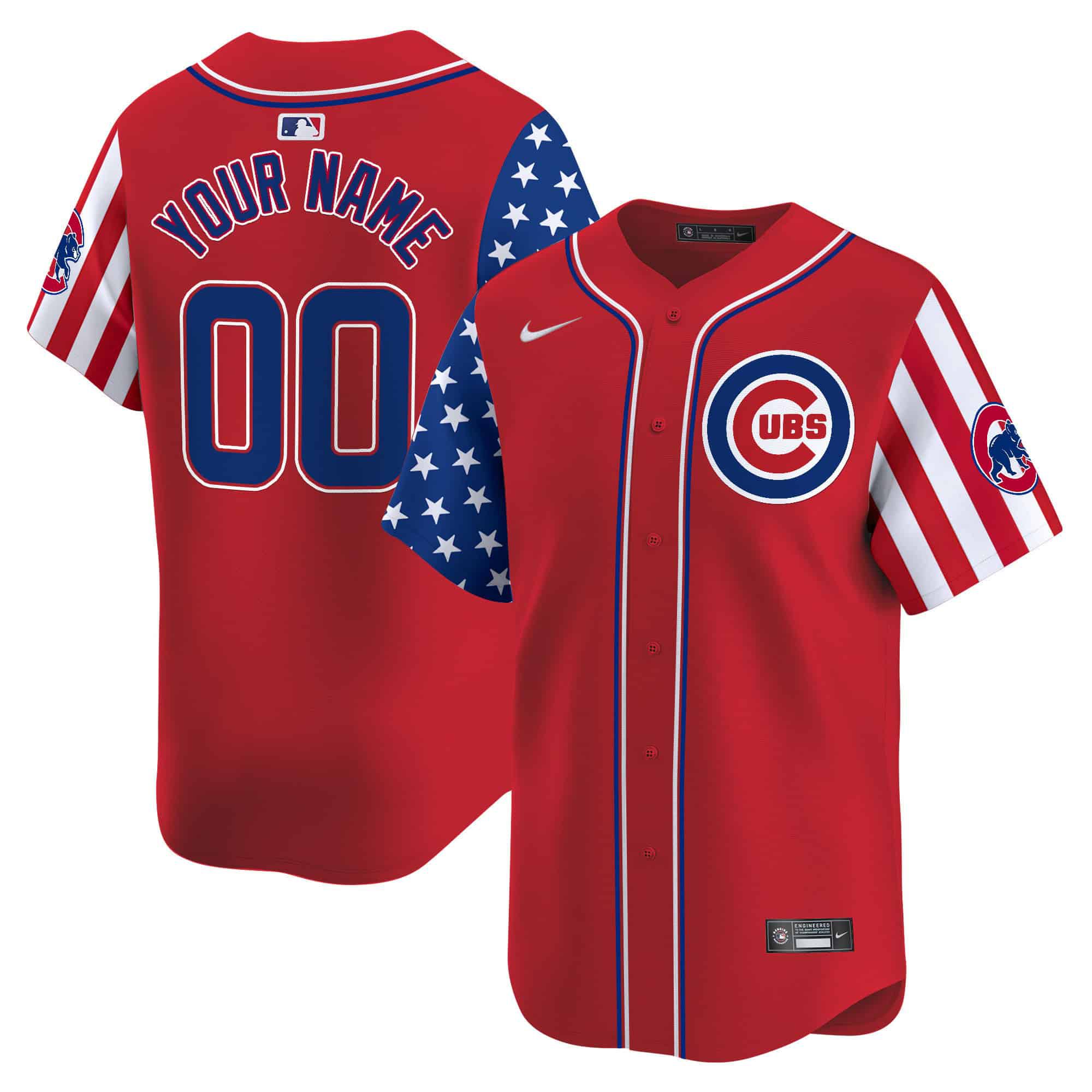 Men Chicago Cubs Red Nike 2024 Independence Day Vapor Premier Limited Custom MLB Jersey->->